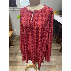Isaac Mizrahi Top size 2X Red Pink Floral Stretch Long Sleeve Pullover Valentine